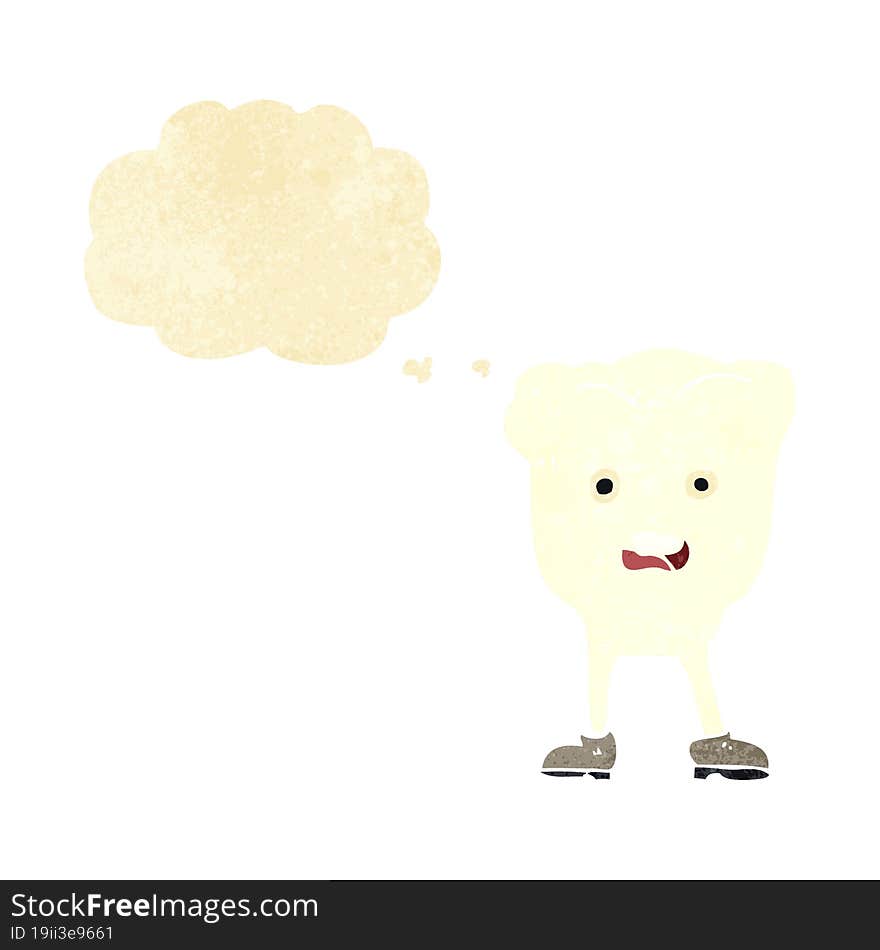 cartoon tooth looking afraid with thought bubble