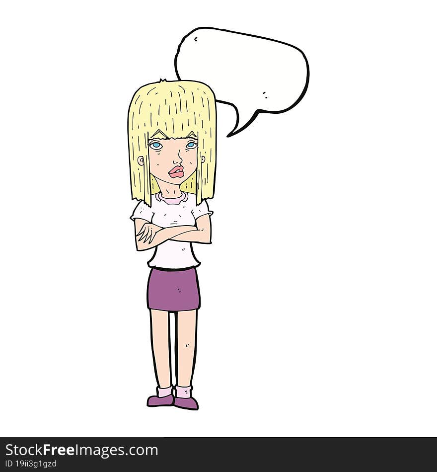 Cartoon Woman Standing With Speech Bubble