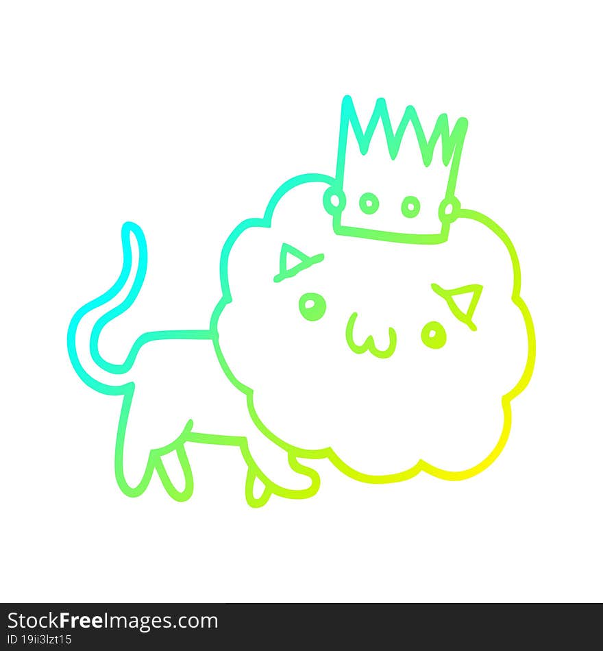 cold gradient line drawing cartoon lion with crown