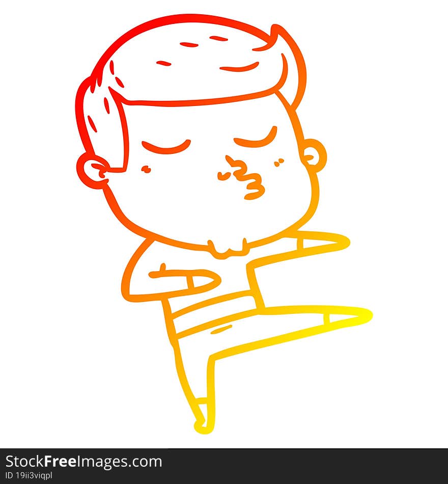 Warm Gradient Line Drawing Cartoon Model Guy Pouting