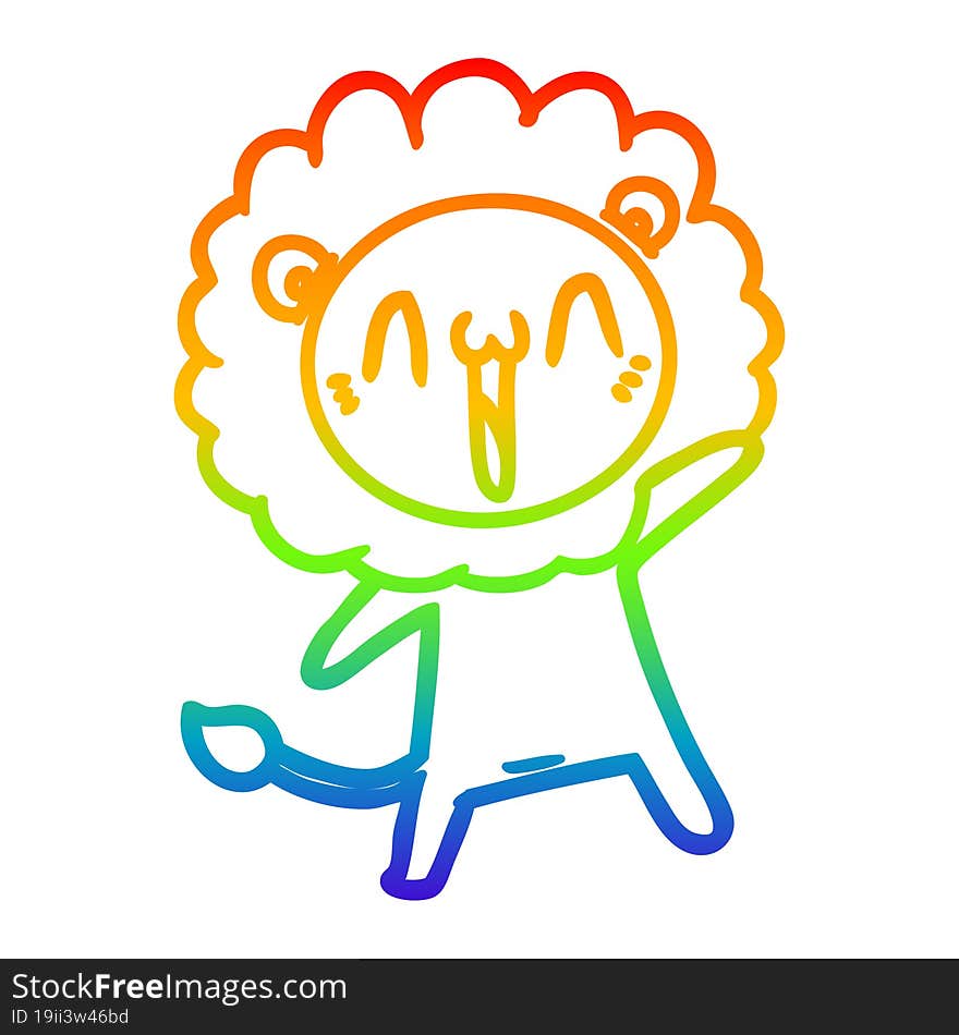 rainbow gradient line drawing of a happy cartoon lion