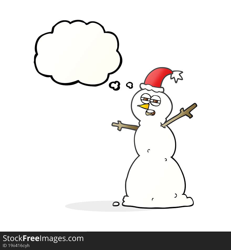 freehand drawn thought bubble cartoon unhappy snowman