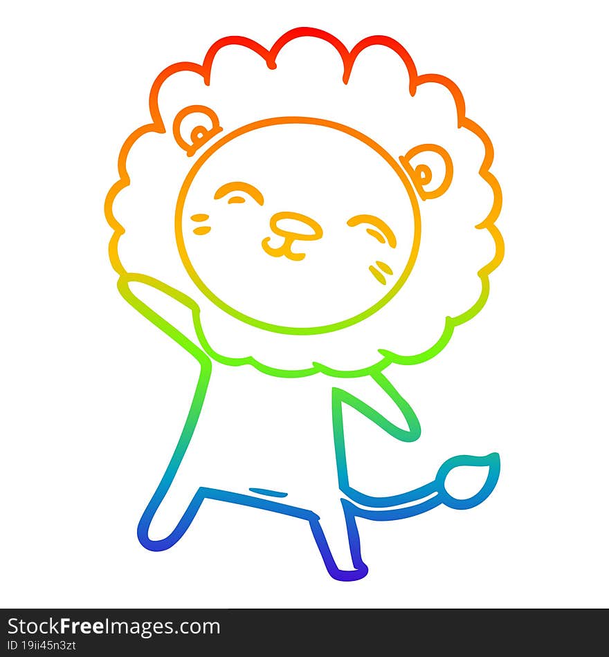 rainbow gradient line drawing of a cartoon lion