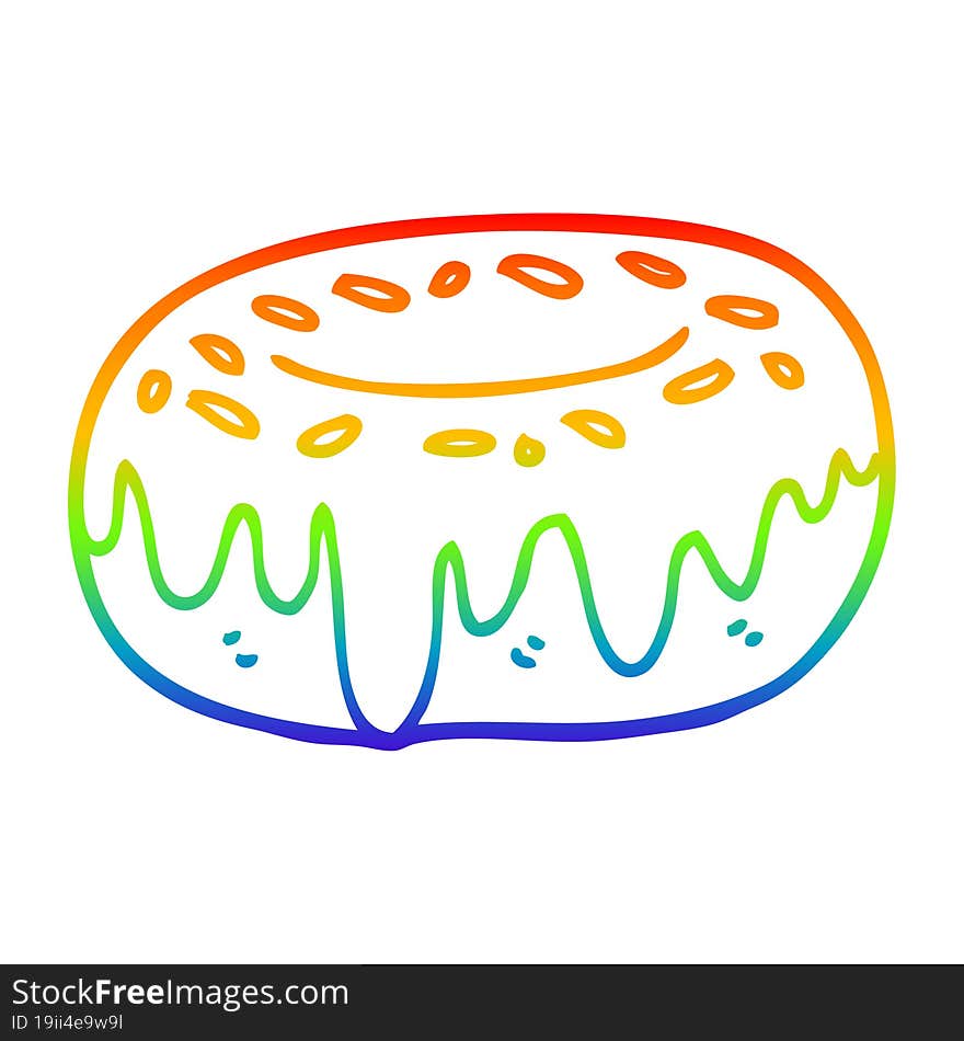 rainbow gradient line drawing of a cartoon donut with sprinkles
