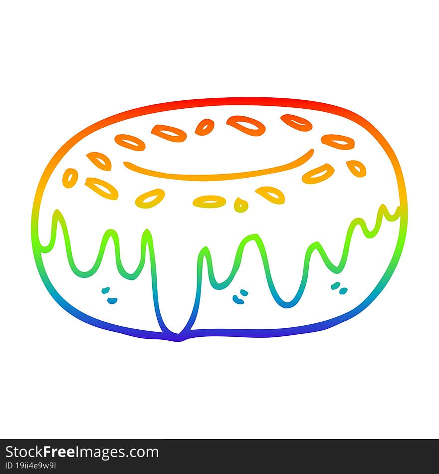 rainbow gradient line drawing cartoon donut with sprinkles