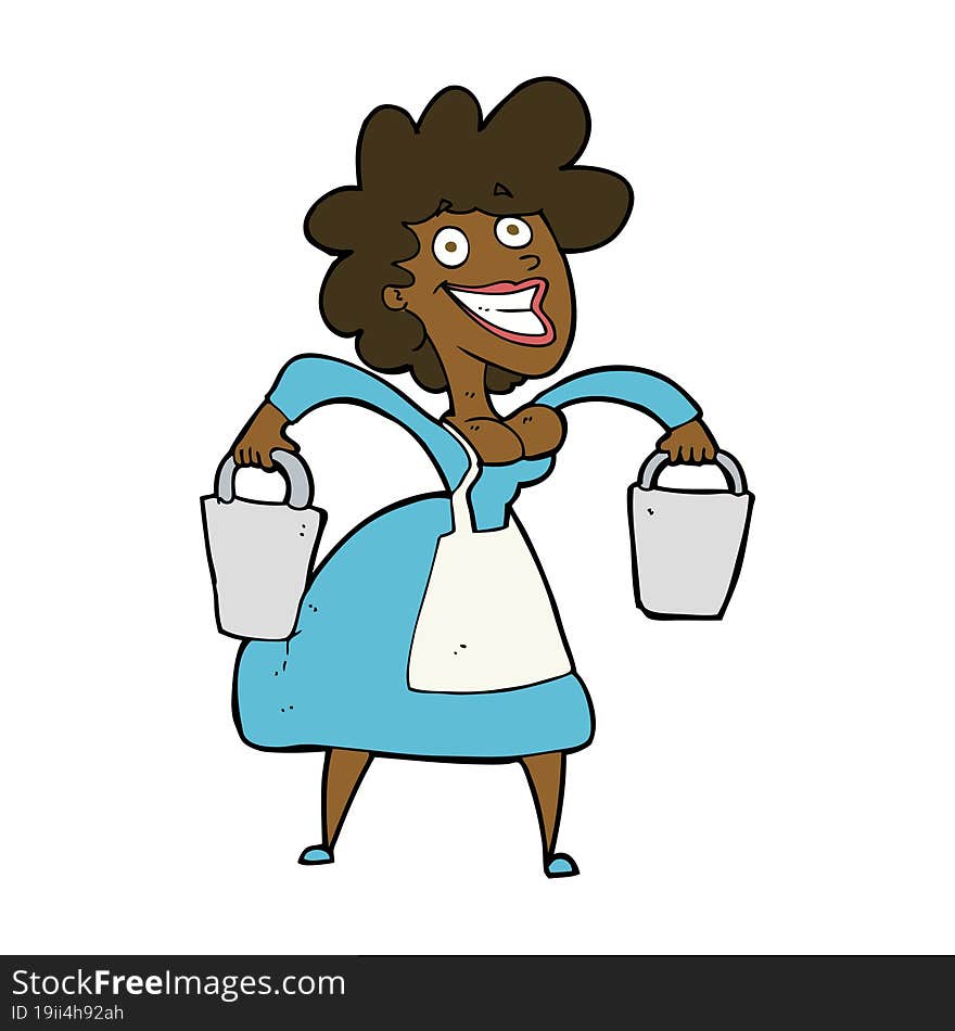 cartoon milkmaid carrying buckets