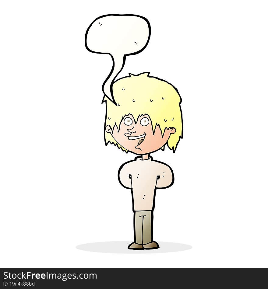 Cartoon Happy Scruffy Boy With Speech Bubble