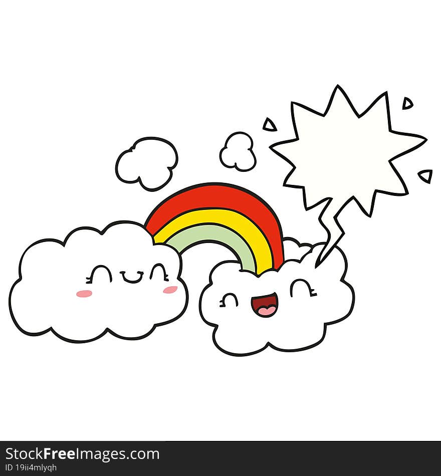 happy cartoon clouds and rainbow with speech bubble