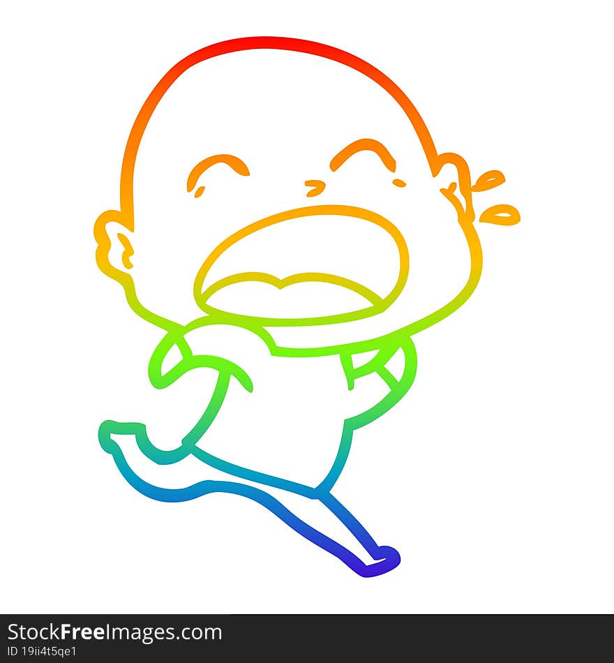 Rainbow Gradient Line Drawing Cartoon Shouting Bald Man