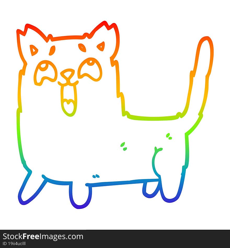 rainbow gradient line drawing of a cartoon funny cat