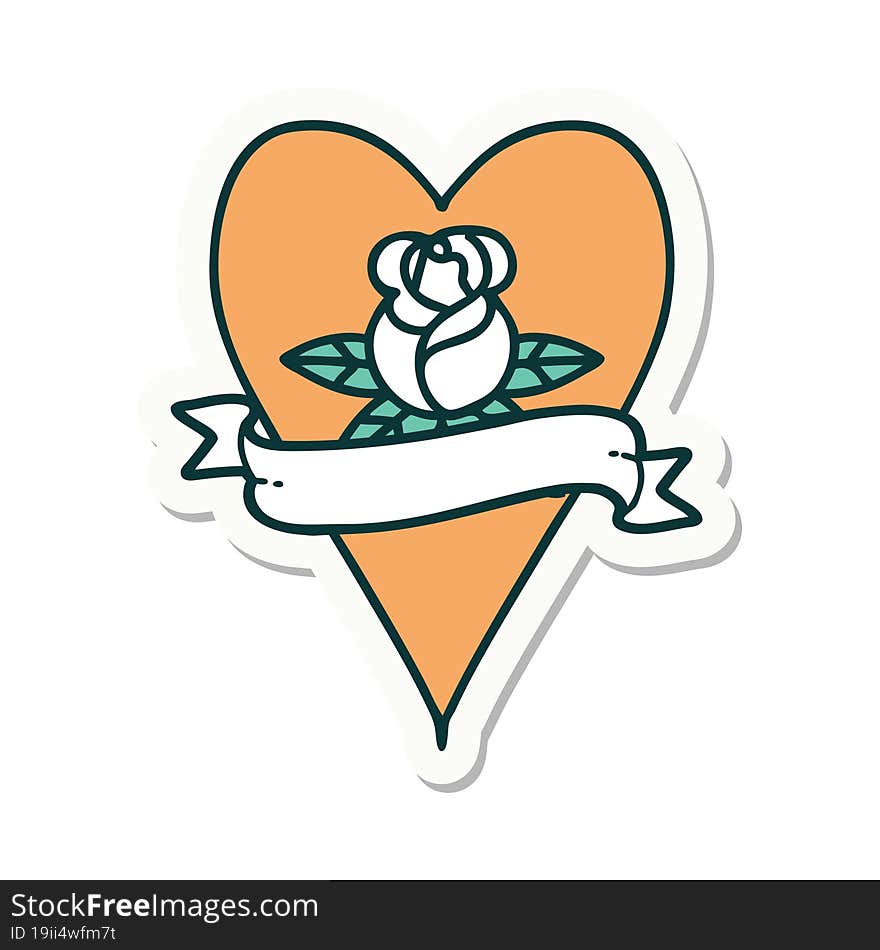 sticker of tattoo in traditional style of a heart rose and banner. sticker of tattoo in traditional style of a heart rose and banner