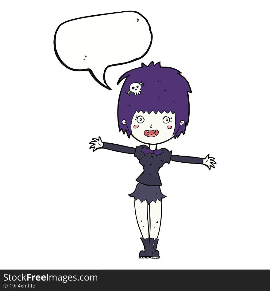 cartoon happy vampire girl with speech bubble