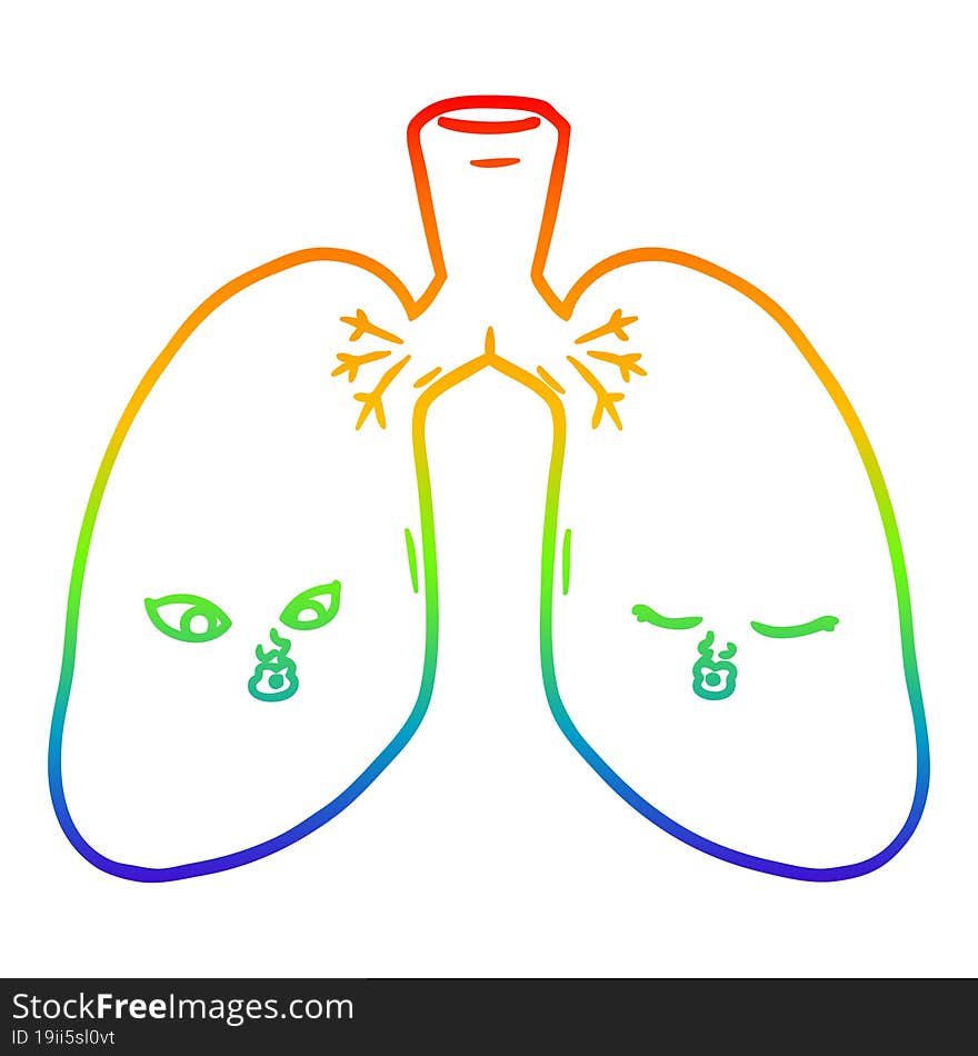 rainbow gradient line drawing cartoon lungs