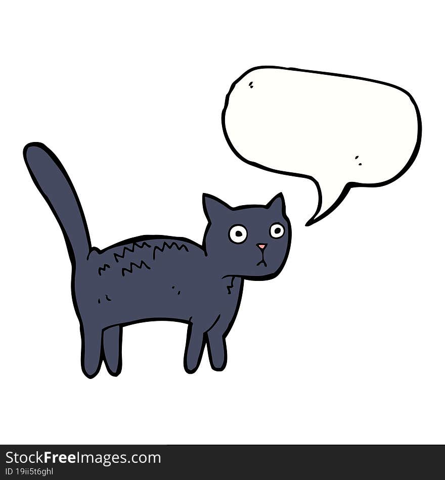 cartoon frightened cat with speech bubble