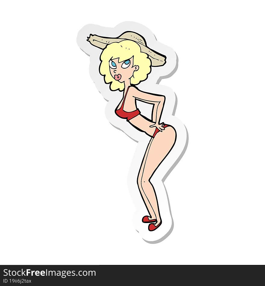 Sticker Of A Cartoon Pin-up Beach Girl