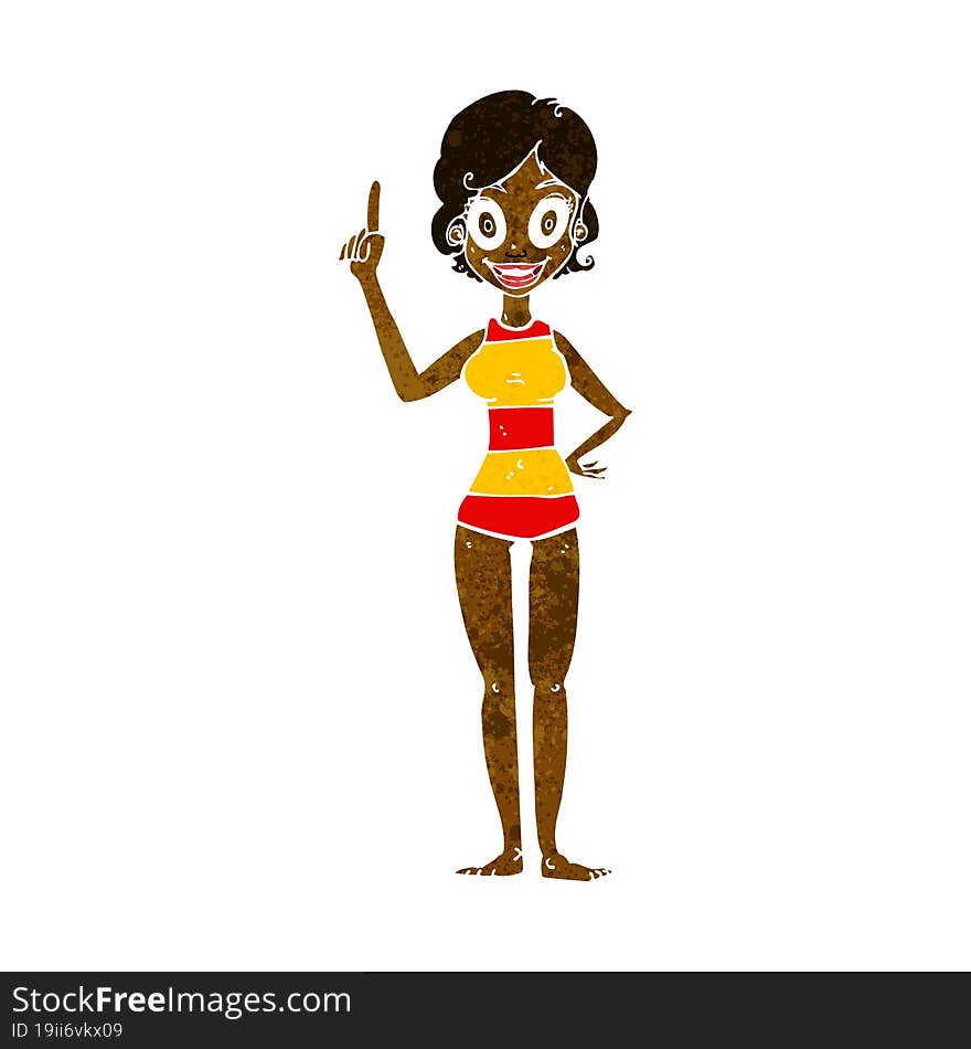 cartoon woman in striped swimsuit