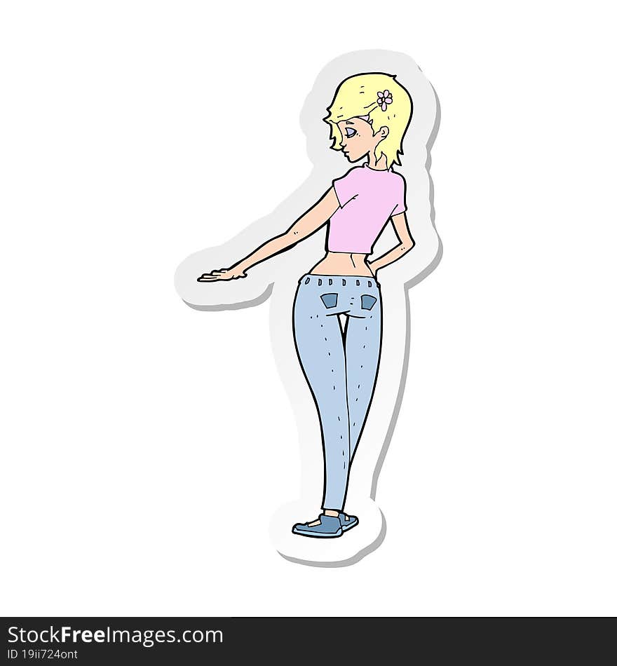 sticker of a cartoon pretty girl in jeans and tee