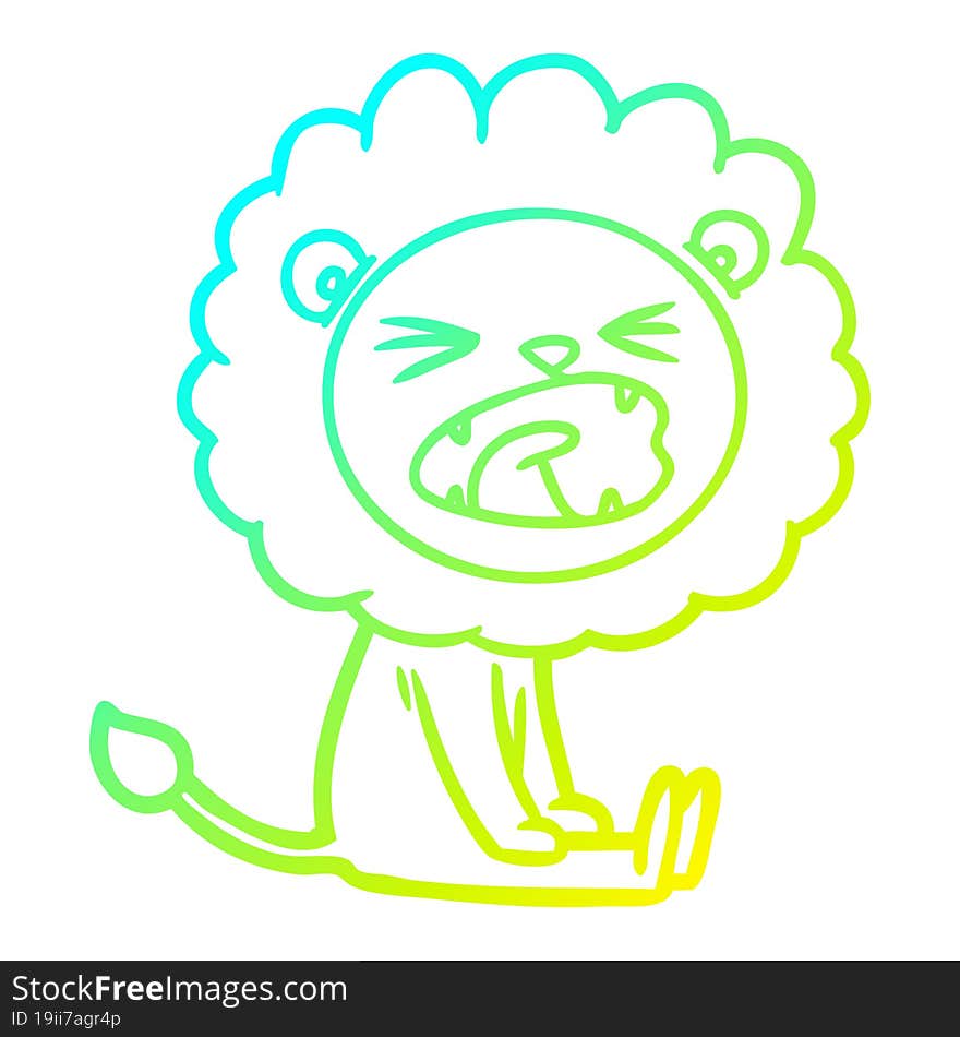 Cold Gradient Line Drawing Cartoon Angry Lion