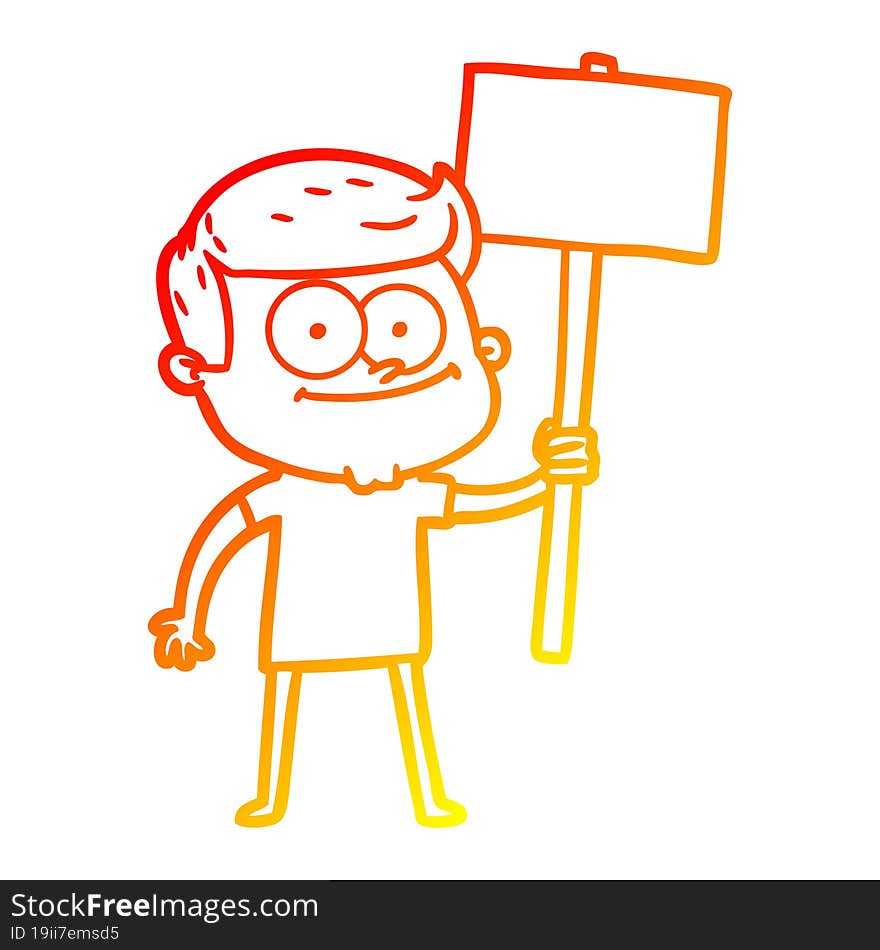 Warm Gradient Line Drawing Cartoon Happy Man With Placard