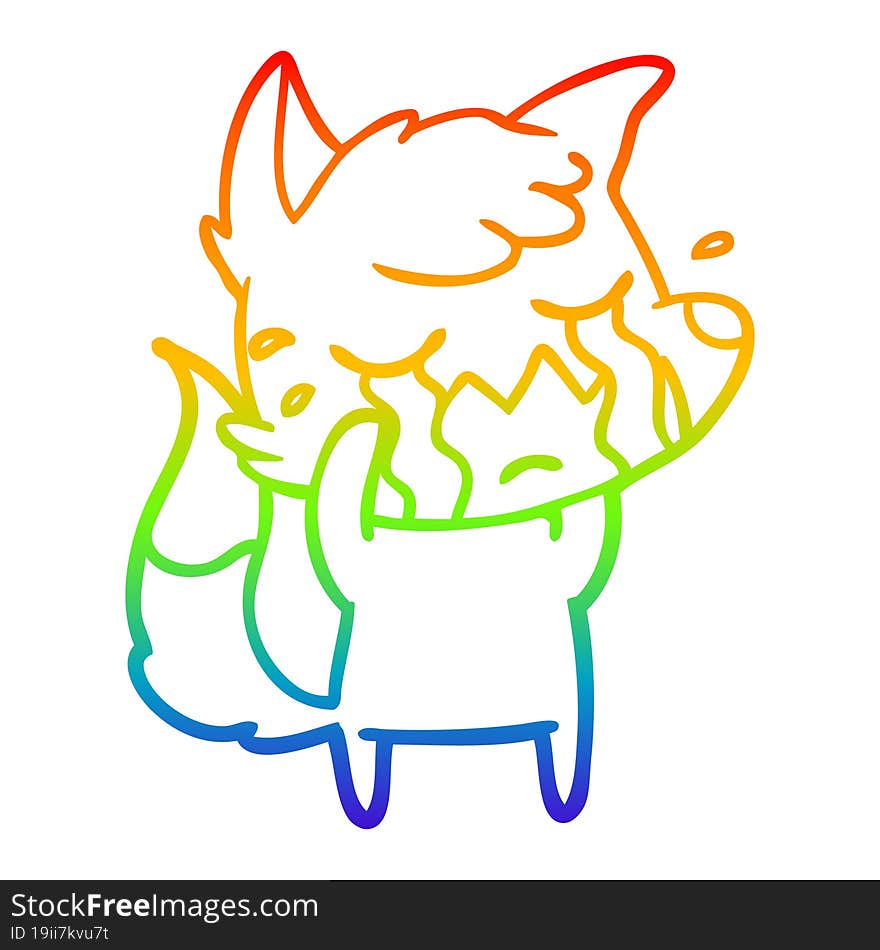 rainbow gradient line drawing crying fox cartoon