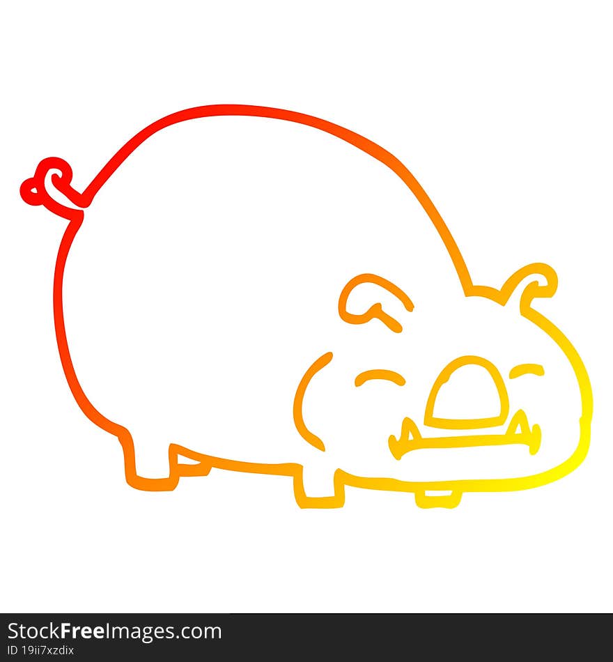 warm gradient line drawing of a cartoon pig