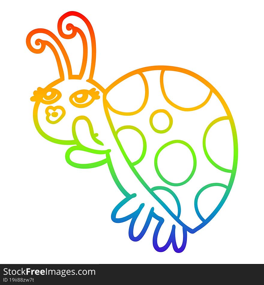 rainbow gradient line drawing cartoon ladybug