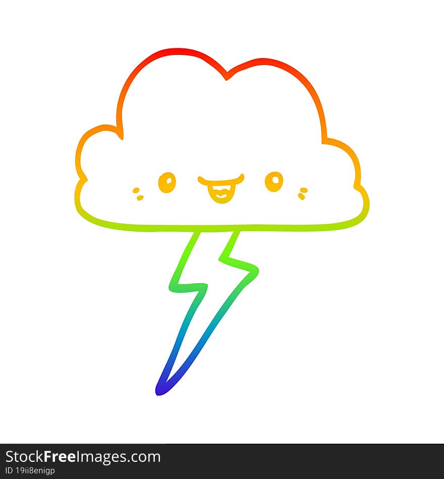 rainbow gradient line drawing of a cartoon storm cloud