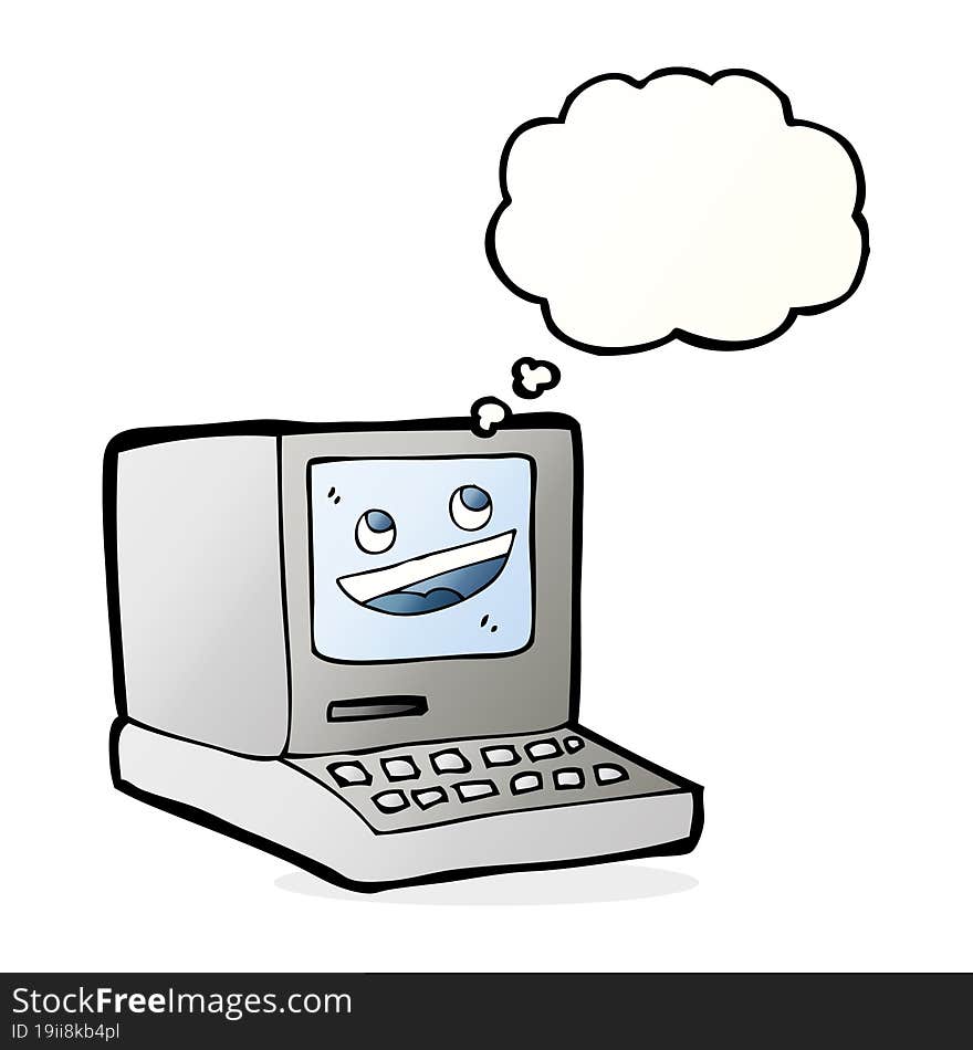 cartoon old computer with thought bubble