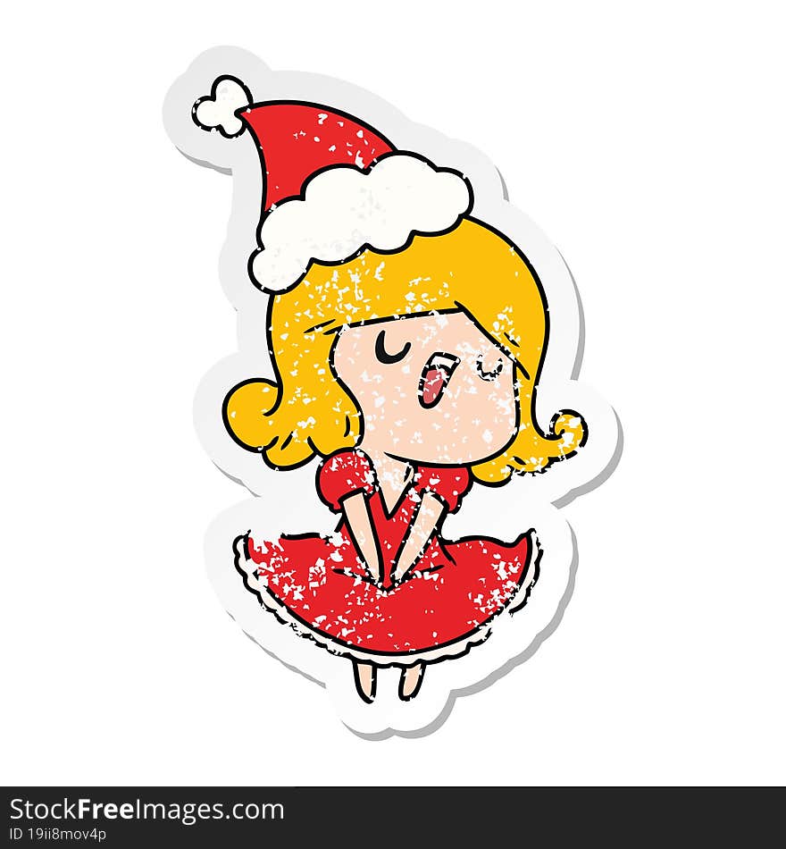 christmas distressed sticker cartoon of kawaii girl