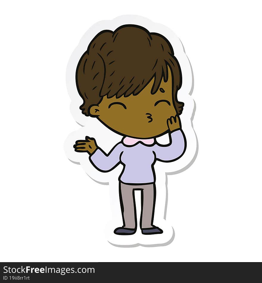 sticker of a cartoon woman thinking