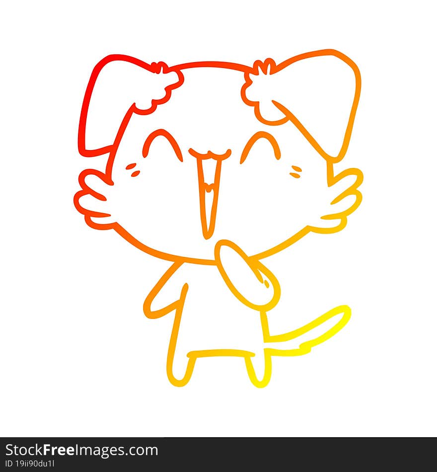 warm gradient line drawing of a laughing little dog cartoon