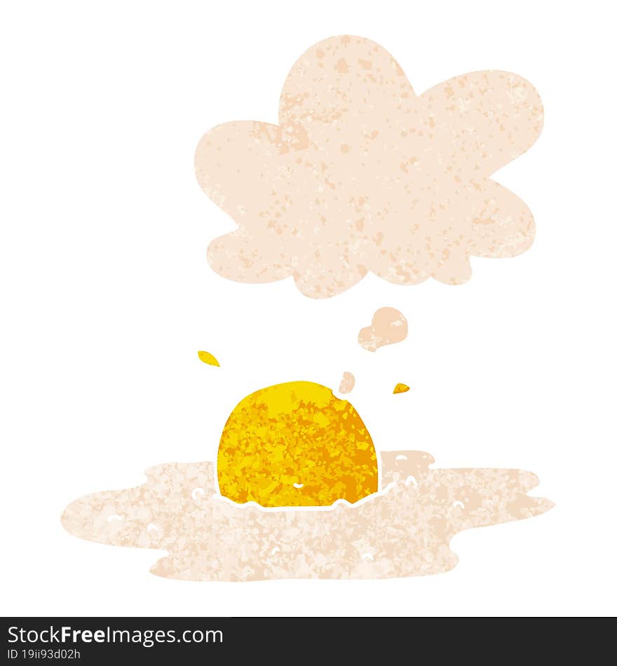 cartoon fried egg and thought bubble in retro textured style