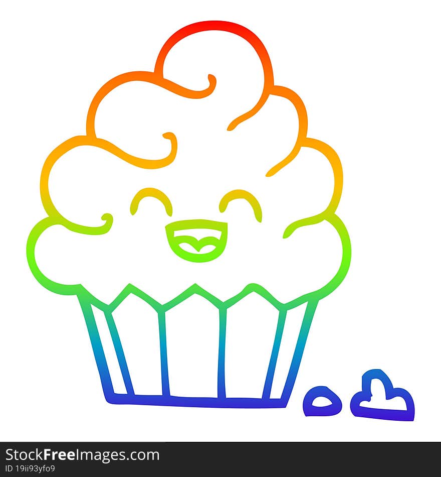 rainbow gradient line drawing of a cartoon cupcake