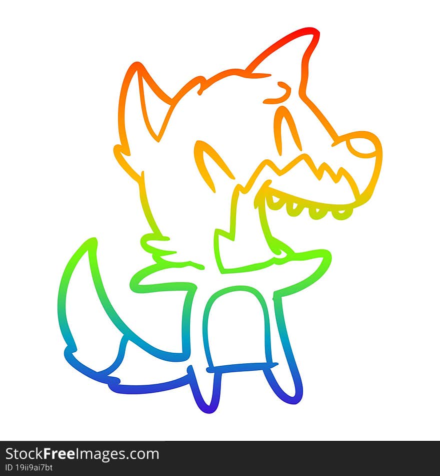 rainbow gradient line drawing of a laughing fox cartoon