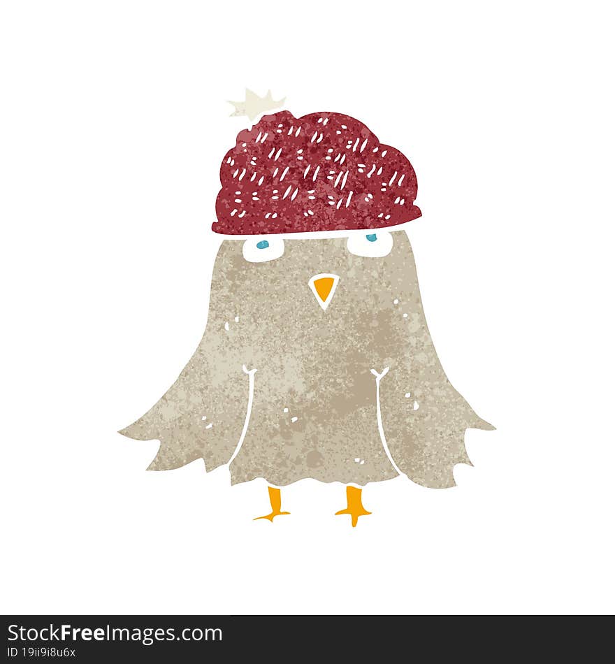 cartoon bird wearing a winter hat. cartoon bird wearing a winter hat