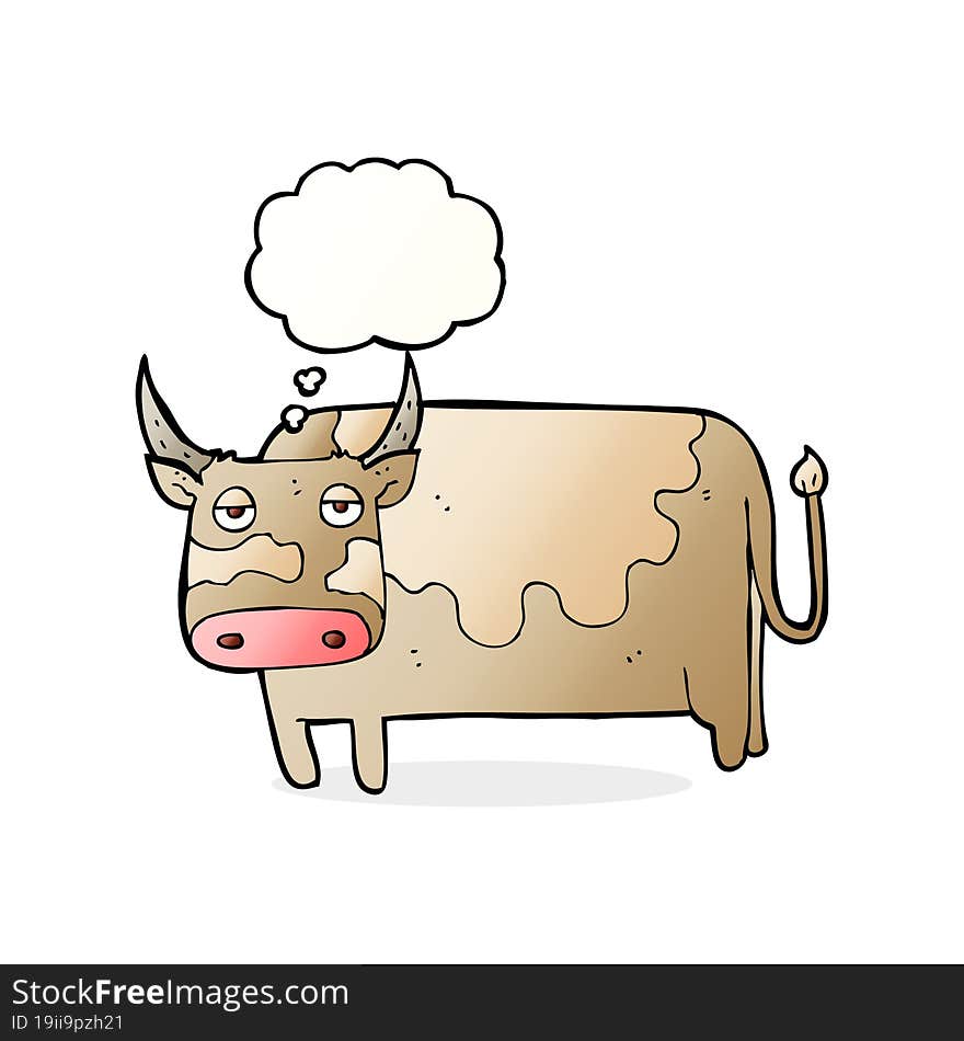 cartoon cow with thought bubble