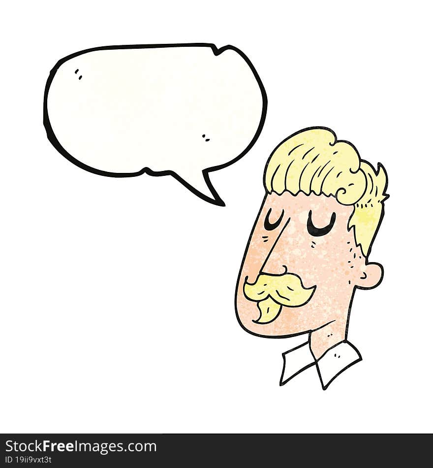 speech bubble textured cartoon man with mustache