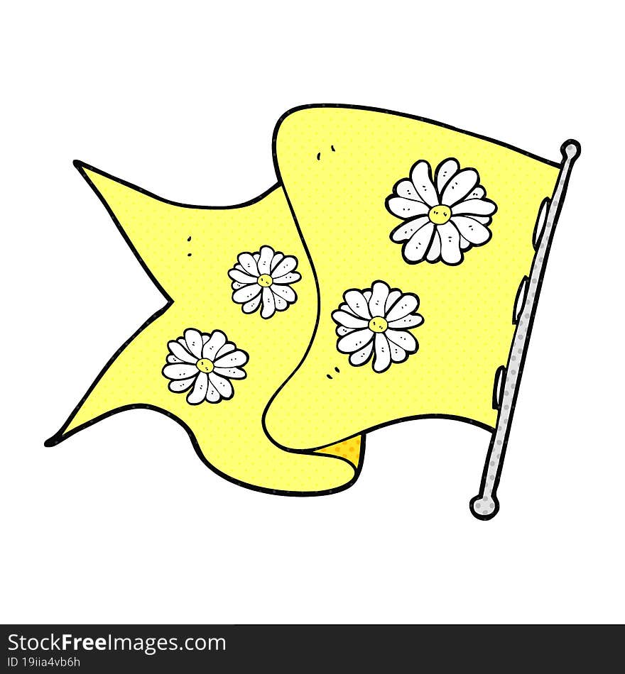 freehand drawn cartoon flower flag