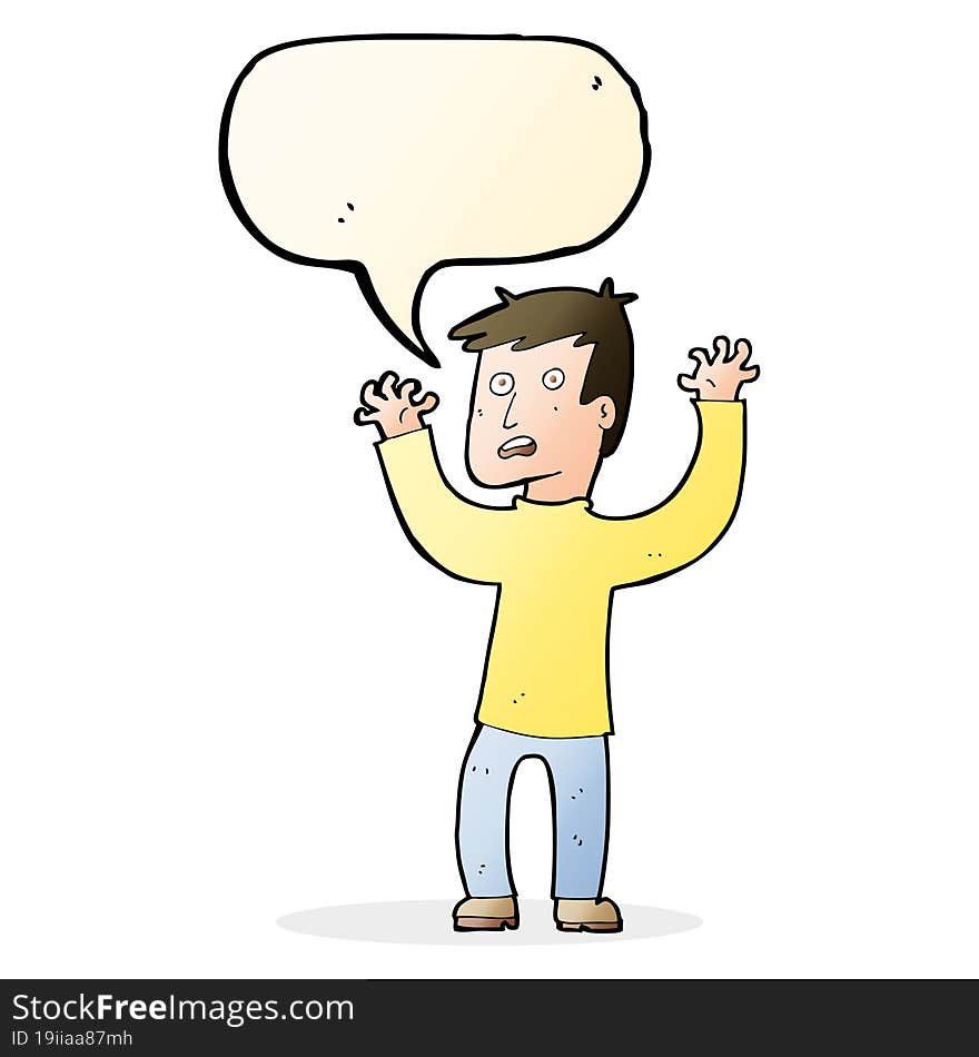 Cartoon Terrified Man With Speech Bubble