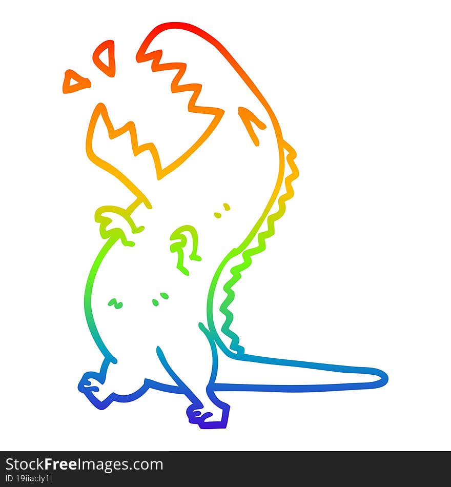 rainbow gradient line drawing of a cartoon roaring t rex