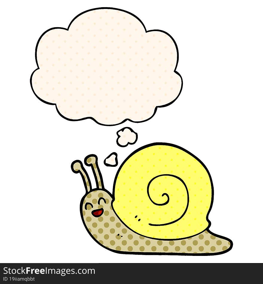 cartoon snail and thought bubble in comic book style