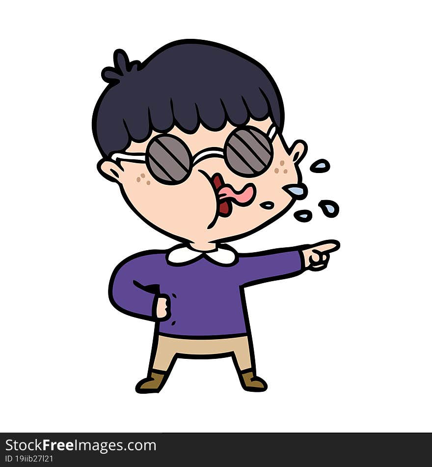 cartoon boy wearing spectacles and pointing. cartoon boy wearing spectacles and pointing