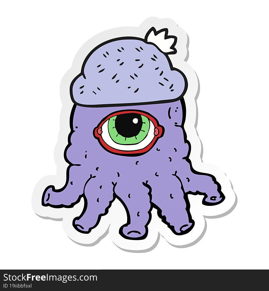 Sticker Of A Cartoon Alien Wearing Hat