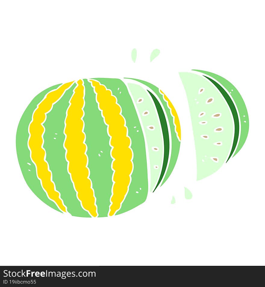 Flat Color Illustration Of A Cartoon Watermelon