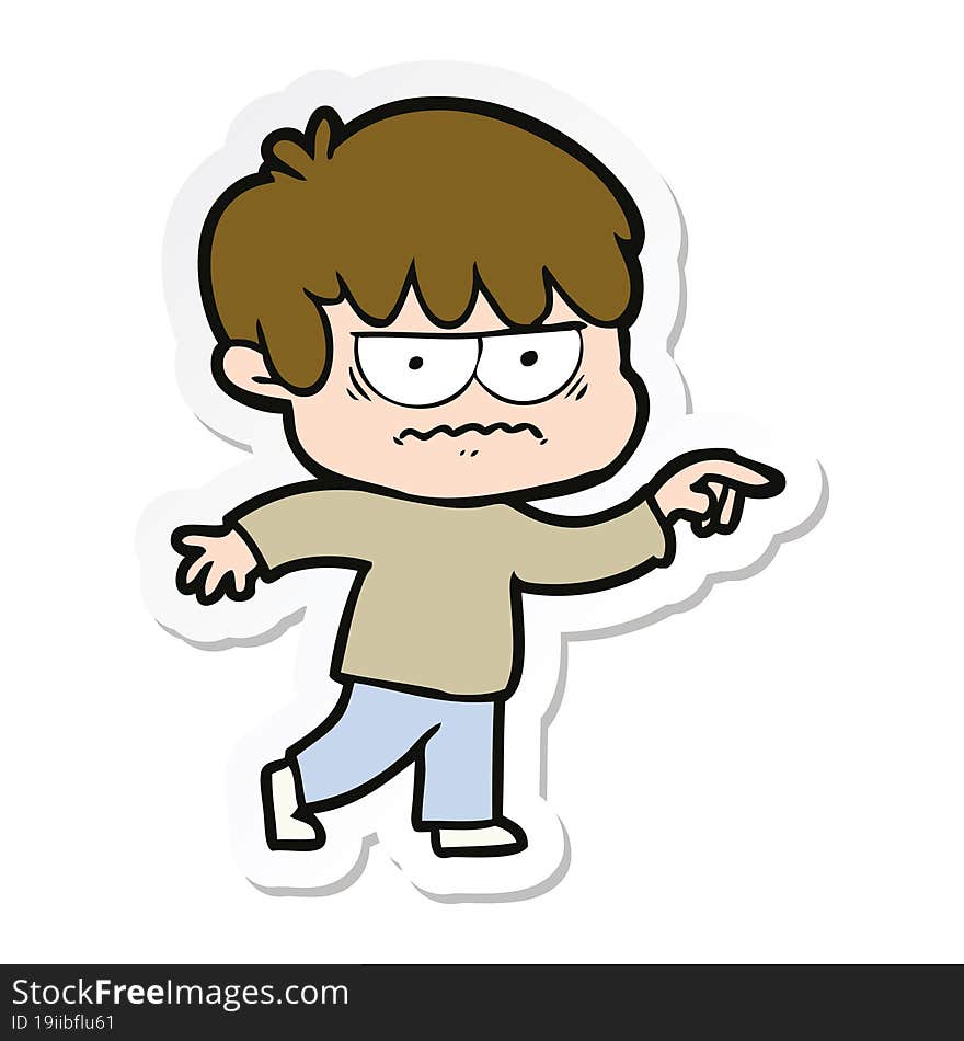 Sticker Of A Annoyed Cartoon Boy