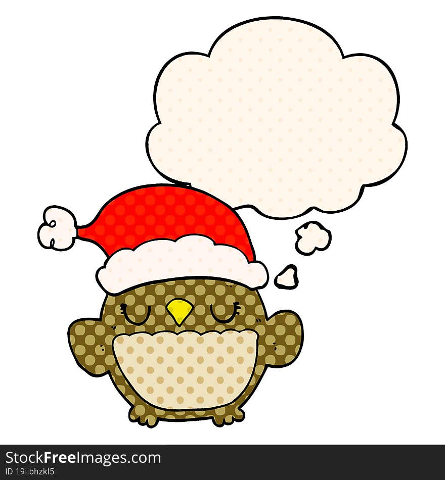 cute christmas owl and thought bubble in comic book style