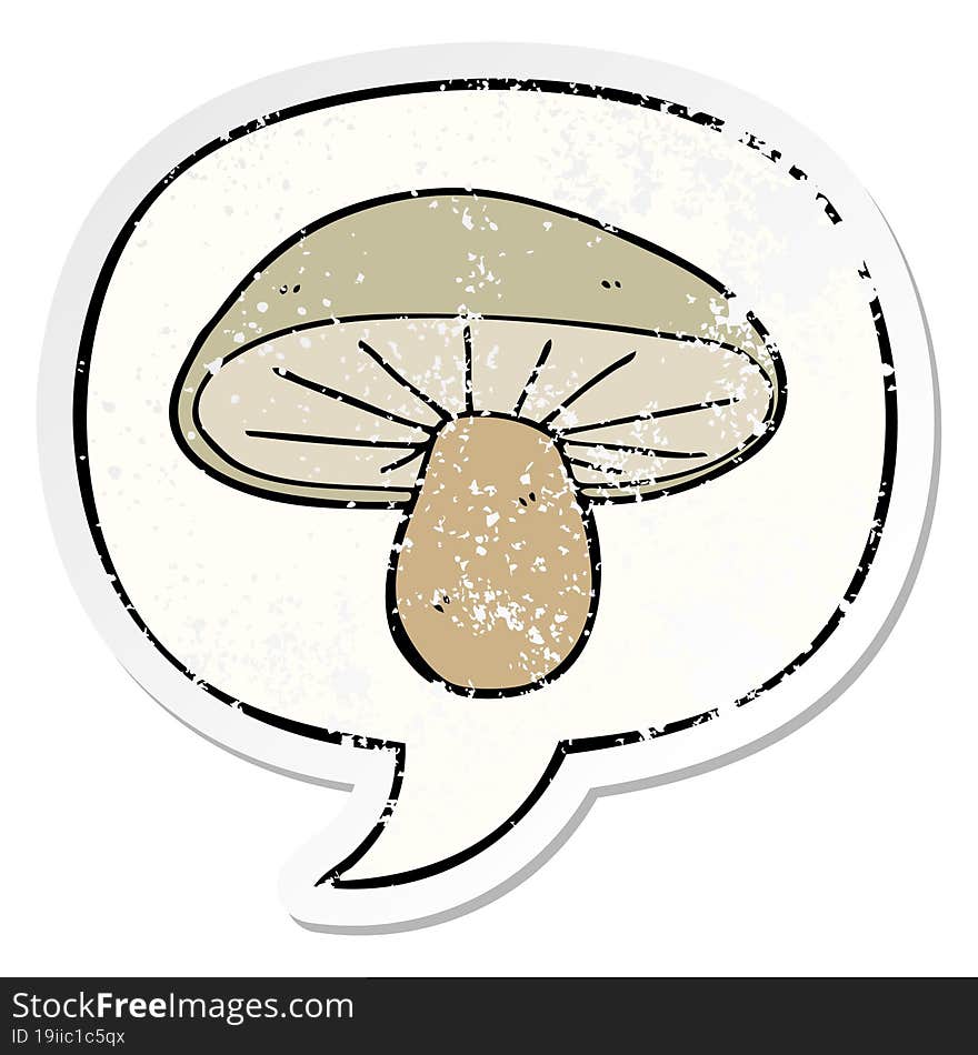 cartoon mushroom and speech bubble distressed sticker