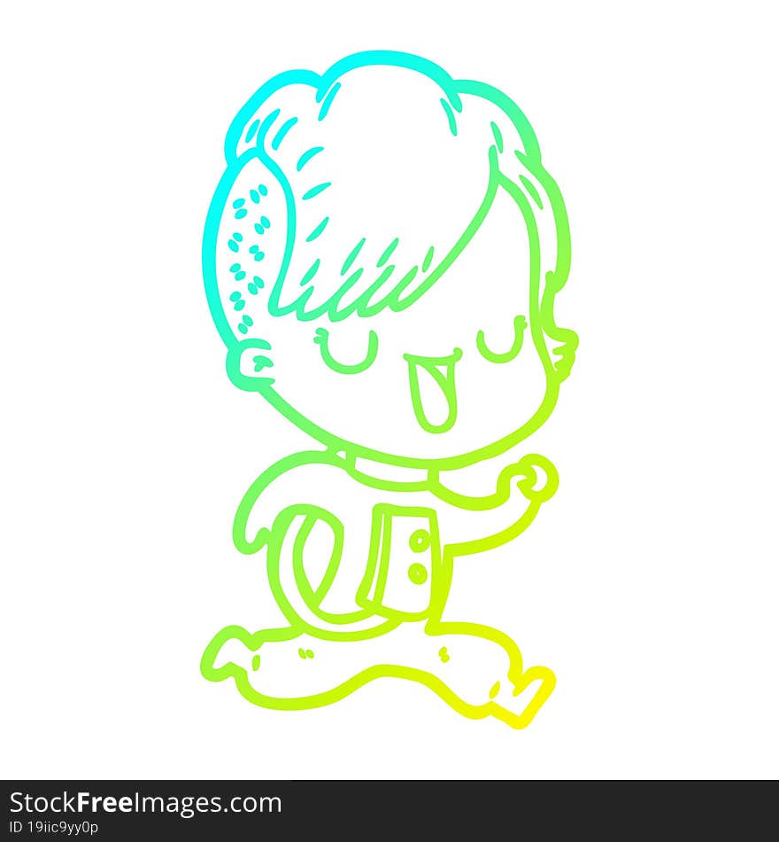 cold gradient line drawing cartoon astronaut girl with hipster hair