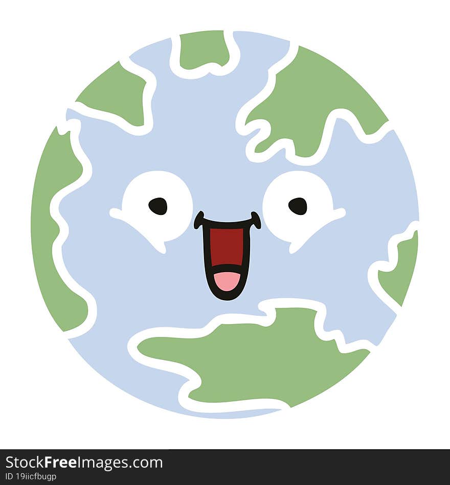 Flat Color Retro Cartoon Planet Earth