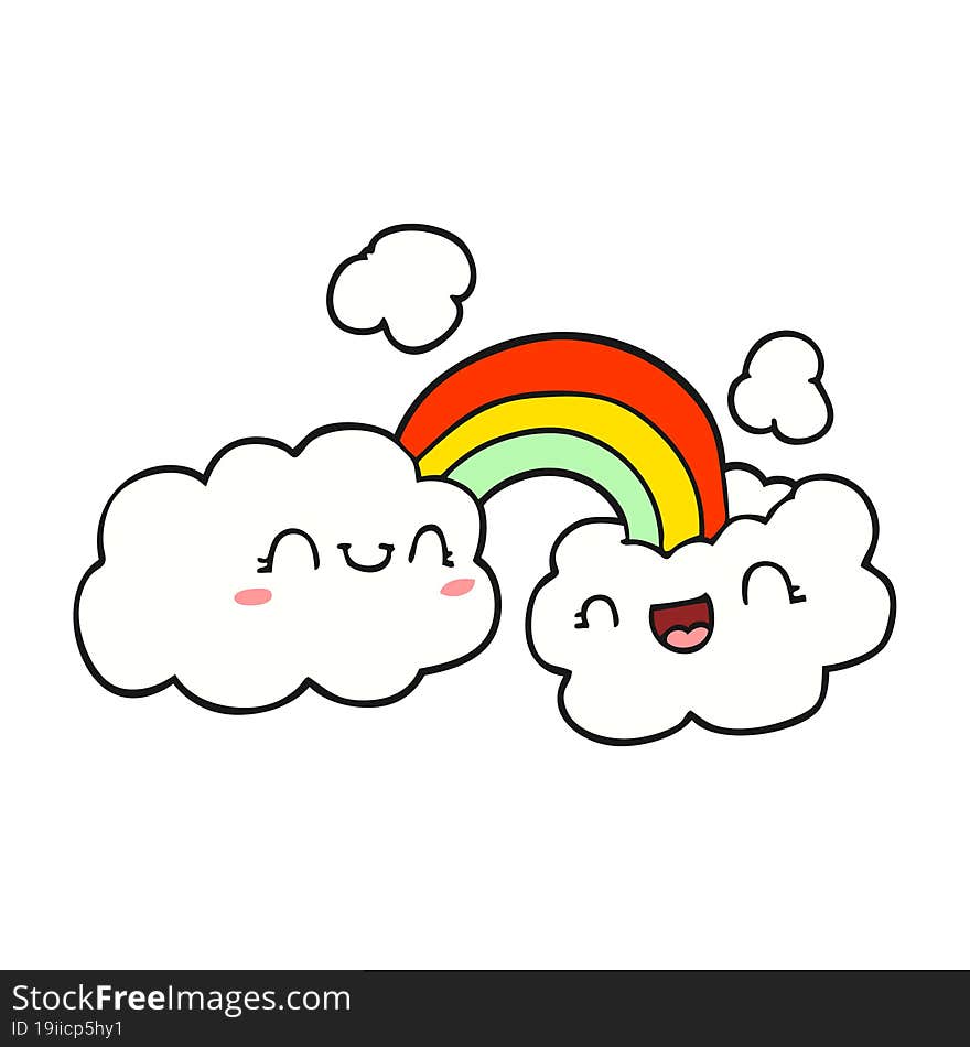 Happy Cartoon Clouds And Rainbow